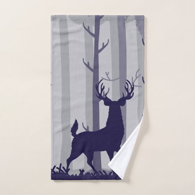 Buck Deer Foggy Forest Scene Hand Towel (Hand Towel)