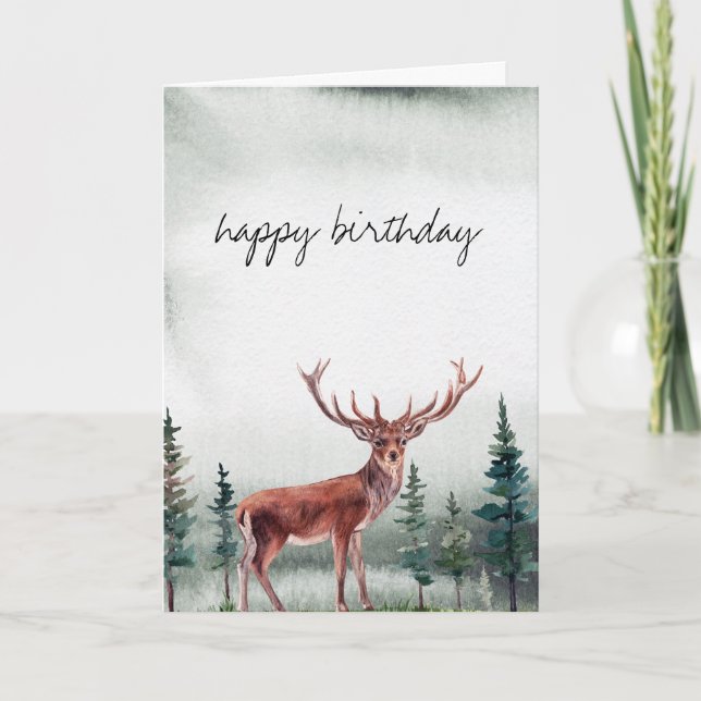 Buck Deer Happy Birthday Personalized Card (Front)