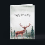 Buck Deer Happy Birthday Personalized Card<br><div class="desc">Rustic pine trees and buck happy birthday card. Customizable!</div>