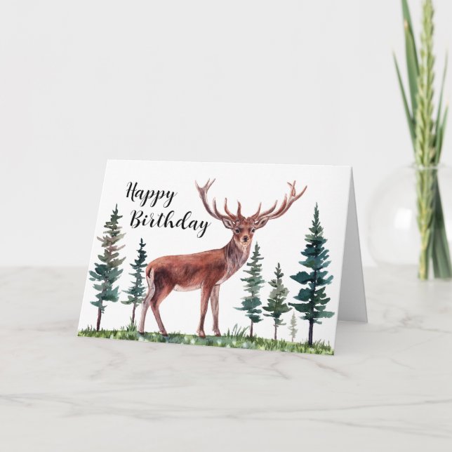 Buck Deer Happy Birthday Personalized Card (Front)
