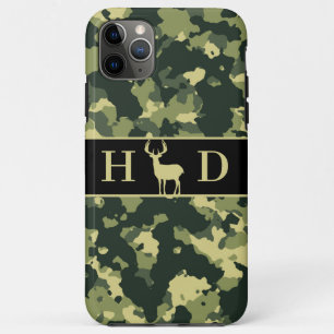 Buck Deer Hunting Green Camo Monogram iPhone 11 Pro Max Case