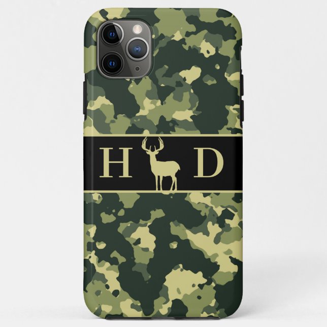 Buck Deer Hunting Green Camo Monogram Case-Mate iPhone Case (Back)
