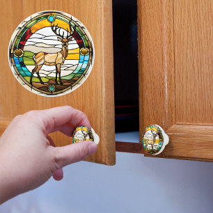Buck Deer in Faux Stained Glass Ceramic Knob