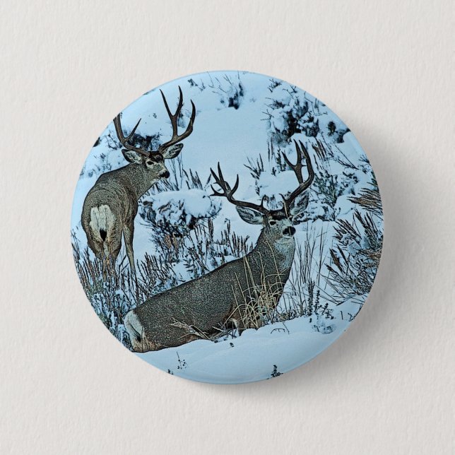 Buck deer in snow 2 inch round button (Front)