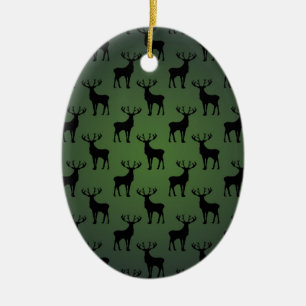 Buck Deer Pattern on Green Ceramic Ornament