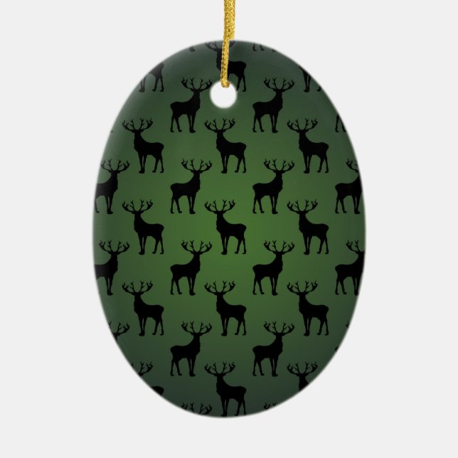 Buck Deer Pattern on Green Ceramic Ornament (Front)