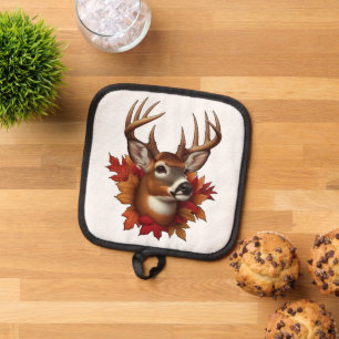 Buck Deer Surrounded by Autumn Leaves Pot Holder