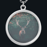 Buck Deer Wild Animal Silver Plated Necklace<br><div class="desc">Buck Deer Wild Animal
This wild buck photograph is enchanting.  and the perfect one to bring home.  The trees in the background fade into camouflage.  

You can personalize it by adding text.</div>