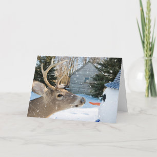 buck deer with snowman holiday card
