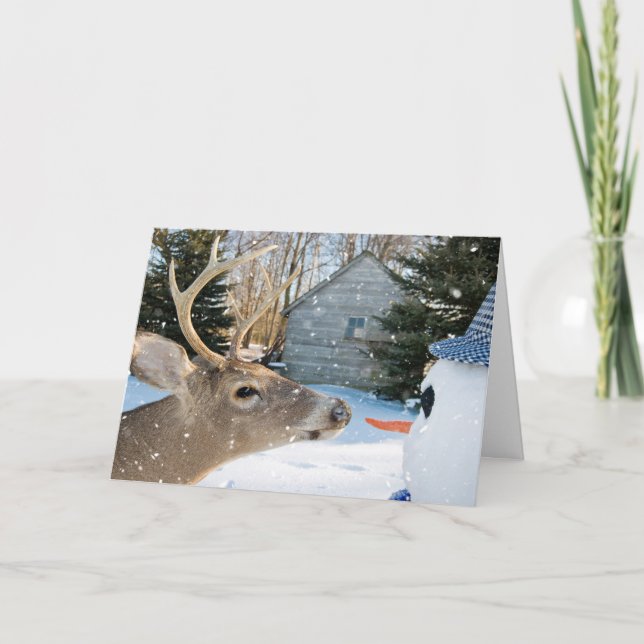 buck deer with snowman holiday card (Front)