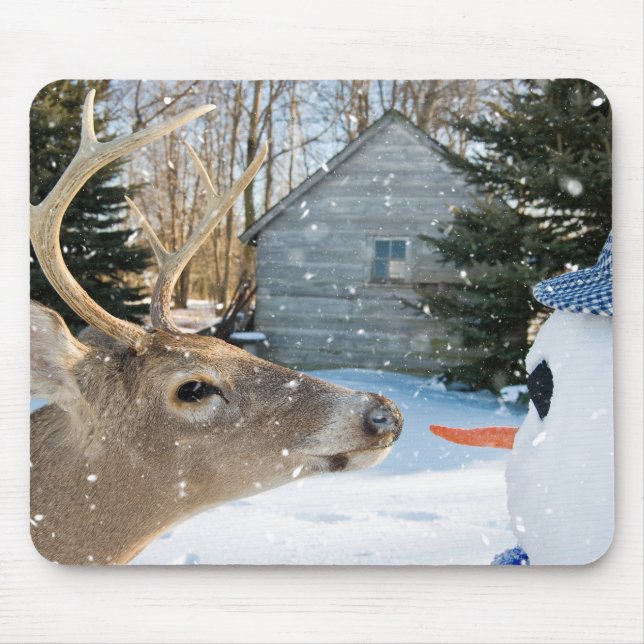 buck deer with snowman mouse pad (Front)