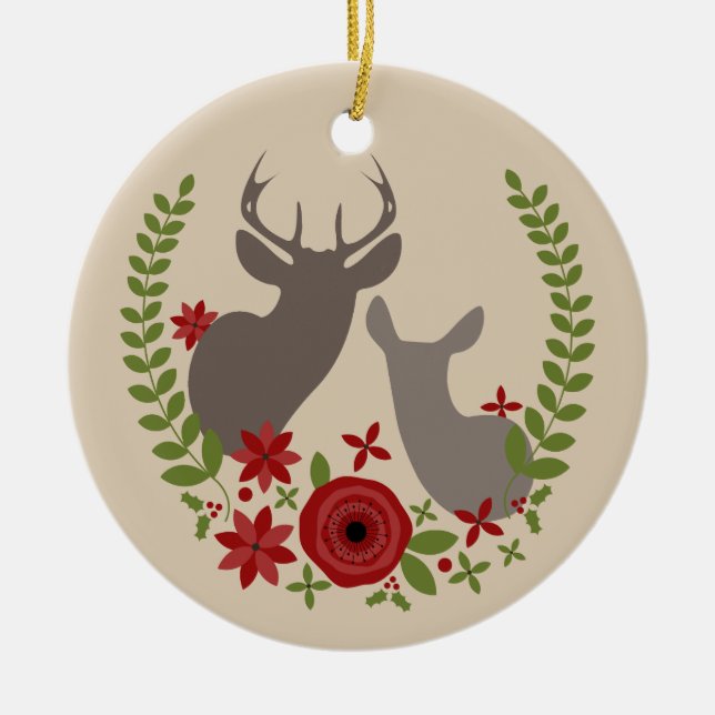Buck & Doe Personalized Christmas Ornament (Front)