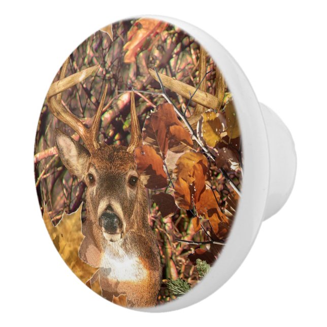 Buck in Camo White Tail Deer Ceramic Knob (Right)