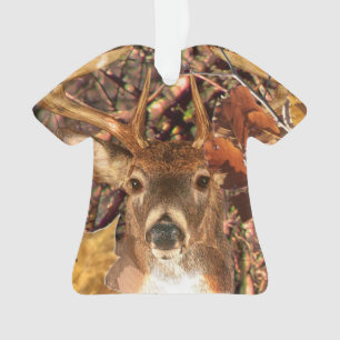 Buck in Fall season scene White Tail Deer Ornament