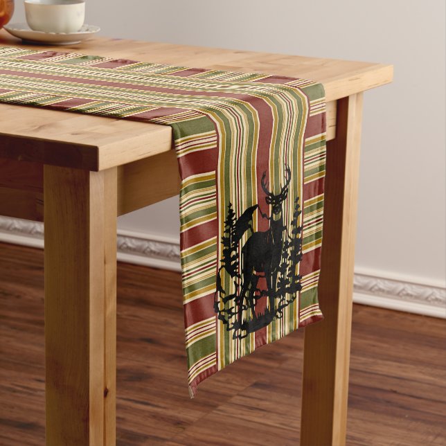 Buck In Mountain Trees Nature Landscape Silhouette Short Table Runner (In Situ)