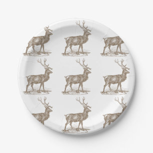 Buck Mule Deer Letterpress Style Paper Plate