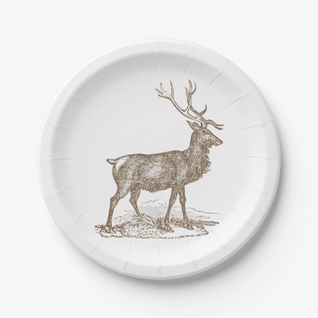Buck Mule Deer Letterpress Style Paper Plate (Front)