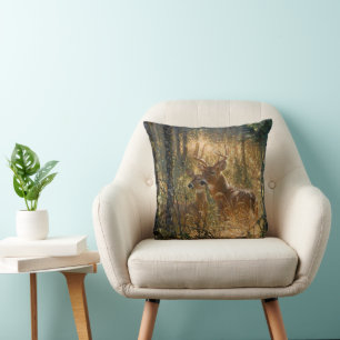 Buck N Doe Deer In The Tall Grass Throw Pillow