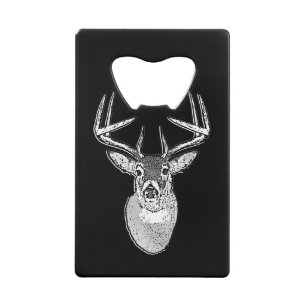 Buck on Black White Tail Deer head Credit Card Bottle Opener