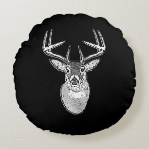 Buck on Black White Tail Deer head Round Pillow
