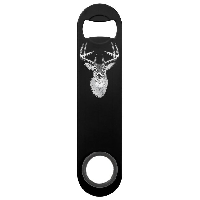 Buck on Black White Tail Deer head Speed Bottle Opener (Front)