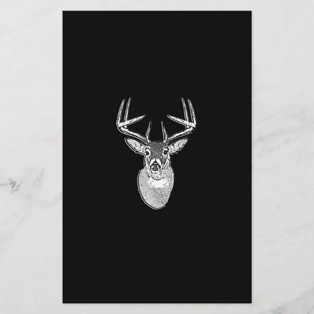 Buck on Bold Black White Tail Deer Stationery (Front)