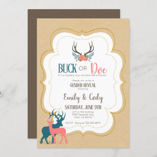 Buck or Doe Gender Reveal Party Baby Shower Invita Invitation