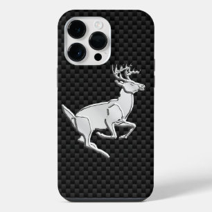 Buck Running White Tail Deer on Carbon Fibre iPhone 14 Pro Max Case