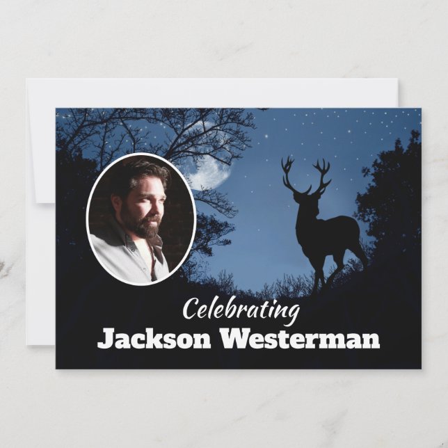 Buck Silhouette at Night Memorial   Invitation (Front)