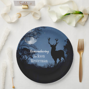 Buck Silhouette at Night Memorial Round Paper Plate