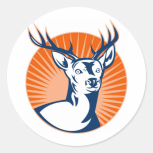 Buck Stag deer head Classic Round Sticker
