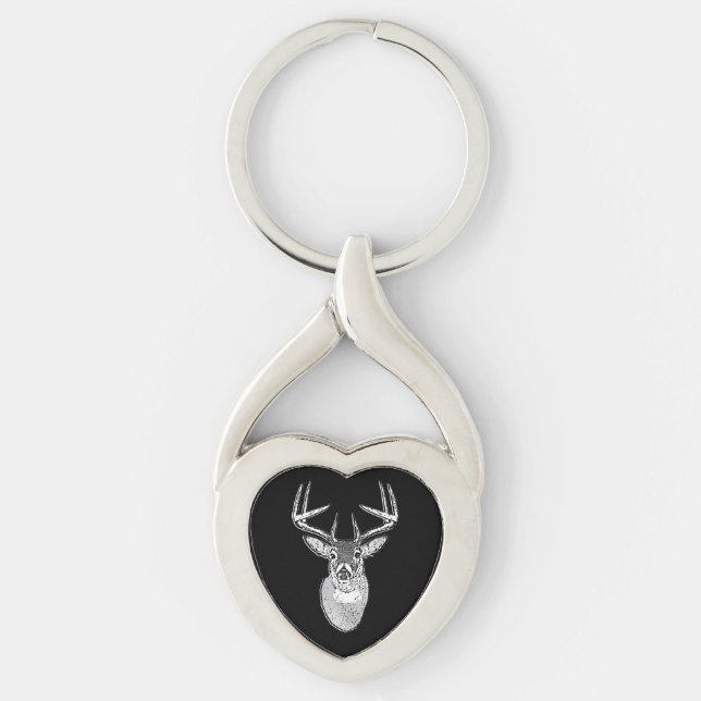 Buck trophy on Black White Tail Deer Keychain (Front)