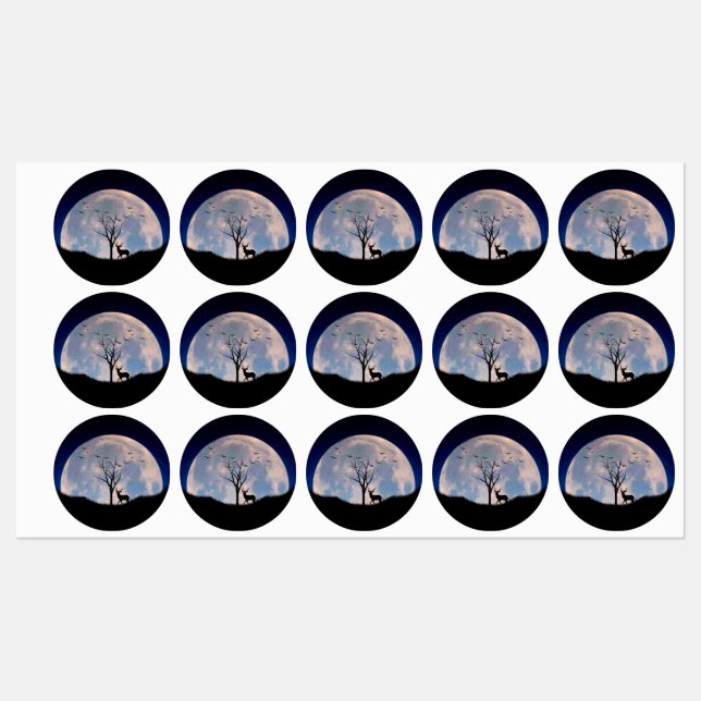 Buck with Big Rack Against Full Moon (Sheet)