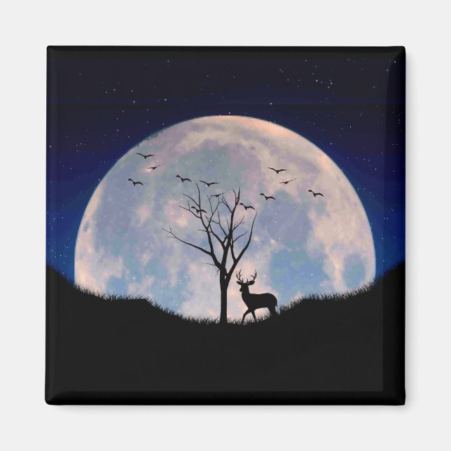 Buck with Big Rack Against Full Moon Magnet (Front)