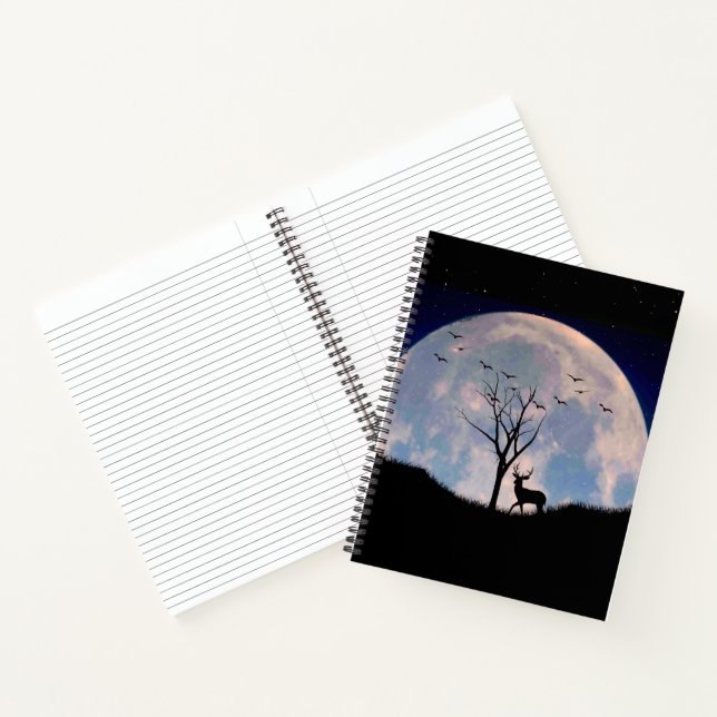 Buck with Big Rack Against Full Moon Notebook (Inside)