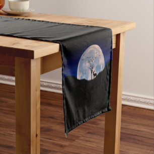 Buck with Big Rack Against Full Moon Short Table Runner