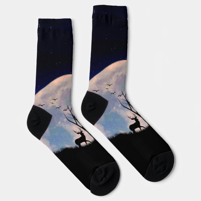 Buck with Big Rack Against Full Moon Socks (Right)