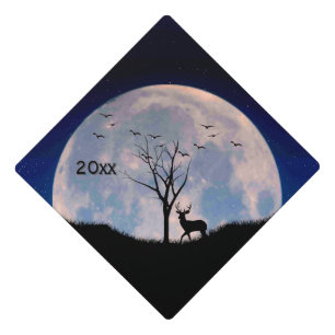 Buck with Big Rack Against Full Moon Year Graduation Cap Topper