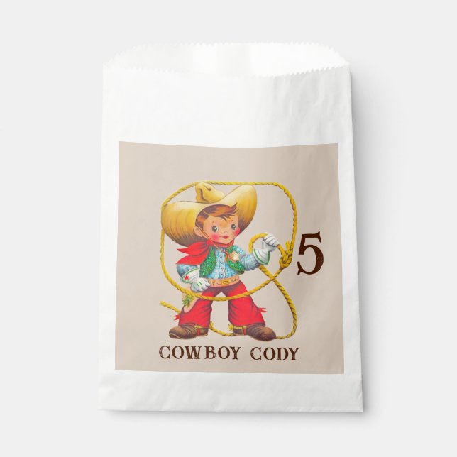 Buckaroo Cowboy Boy's Birthday Name & Age Favour Bag (Front)