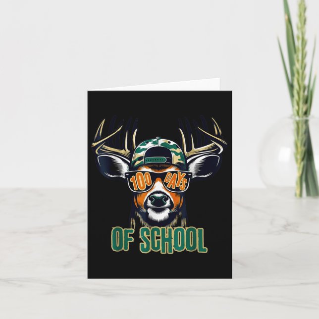 Bucked 100 Days Of School Deer Student Boy Girls 1 Card (Front)