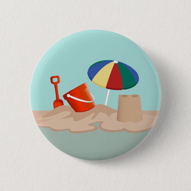 Bucket and Spade Circle Beach Scene Illustration 2 Inch Round Button (Front)