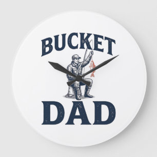 Bucket Dad Fishing Vintage Engraving Design_1 Large Clock