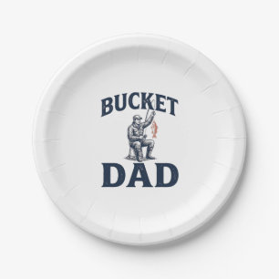 Bucket Dad Fishing Vintage Engraving Design_1 Paper Plate
