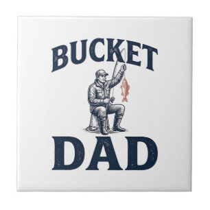 Bucket Dad Fishing Vintage Engraving Design_1 Tile