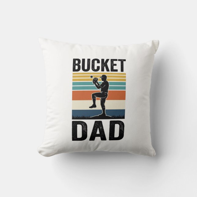 Bucket Dad Retro Baseball Father Vector Design_1 Throw Pillow (Front)