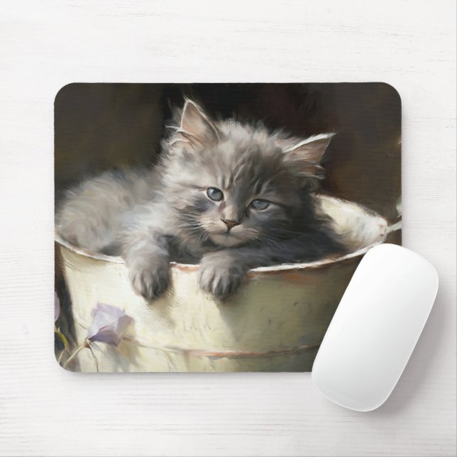 Bucket Full Of Joy Sweet Grey Kitten Mouse Pad (With Mouse)