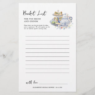 Bucket List   Bridal Shower Game Stationery