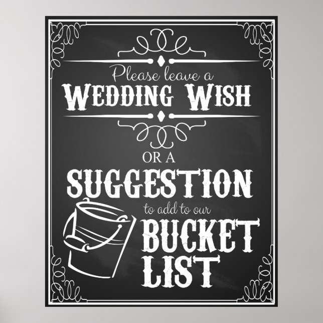 Bucket List for wedding "Leave a wedding Wish" Poster (Front)