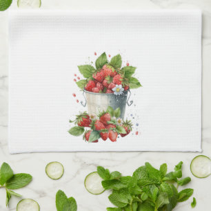 Bucket of Fresh Strawberries Kitchen Towel