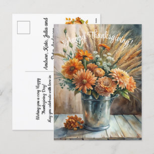 Bucket with Fall Floral Happy Thanksgiving Holiday Postcard